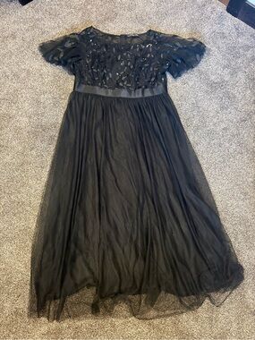 Ever Pretty Black Tulle Maxi Dress with Embellished Bodice